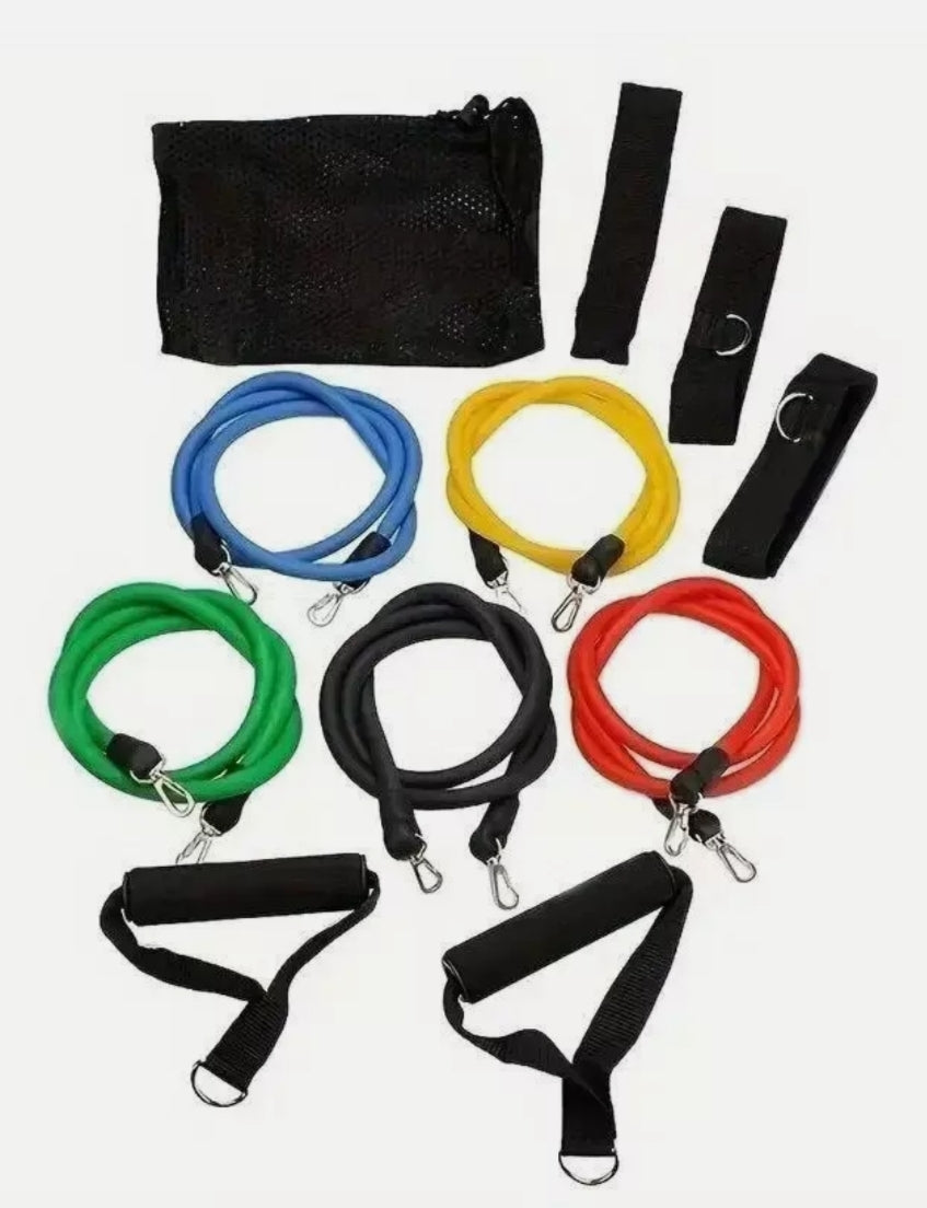 Kit de 11 bandas de resistencia con manijas y anclaje de puerta