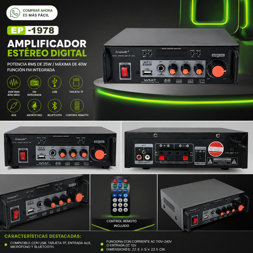 Amplificador de estéreo digital Ecopower EP-1978