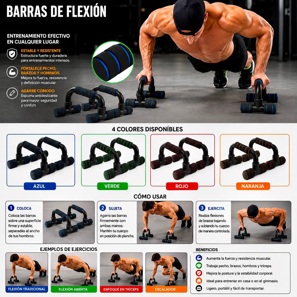 Barras de flexión para push-ups con agarre antideslizante